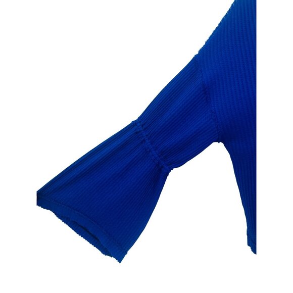 Free People x We The Free Blue Waffle Knit Bell Sleeve Relaxed Fit Top - Picture 9 of 16